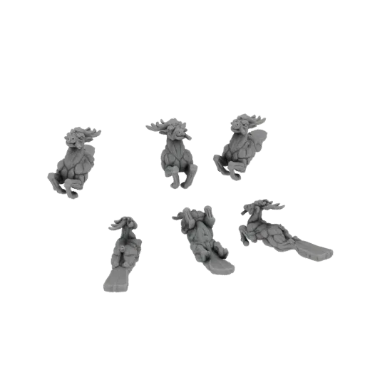 A collection of six intricately detailed 3D models of mythical beasts, posed dynamically against a black background.