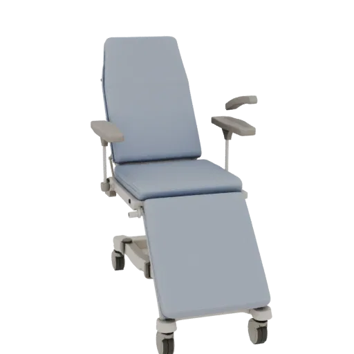 Ward Exam Chair 3D model, side profile view, technical viewport render, showing painted metal, clinical silhouette.