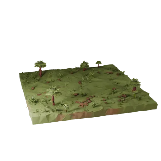 Swamp Ambush Base Low Poly 3D model, game viewport three-quarter view, showing sculpted terrain, mud shelves.