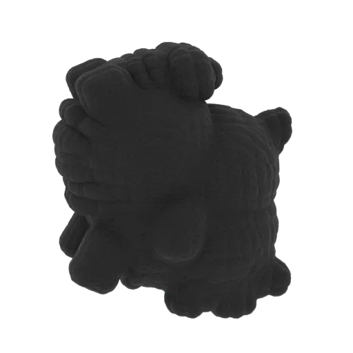 A dark, textured blob monster 3D model with an amorphous, unsettling shape and rough surface.