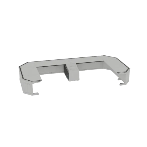 3D model of a U-shaped modern reception desk with a minimalist design, rendered in a light gray finish.