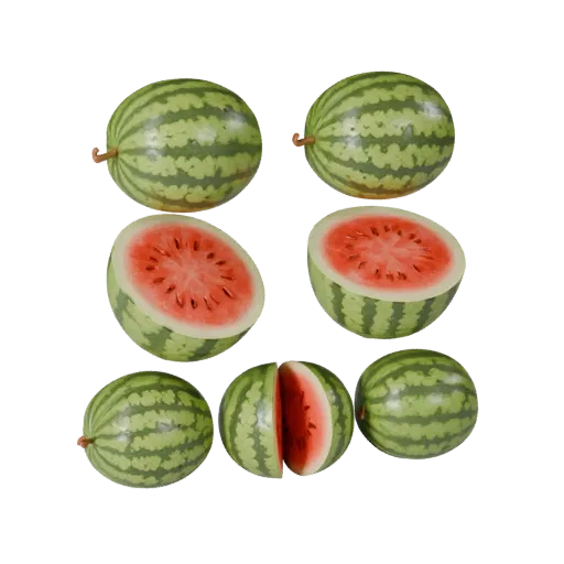 Watermelon Product Viz 3D model, three-quarter studio product render, showing skin pores, recognizable fruit forms.