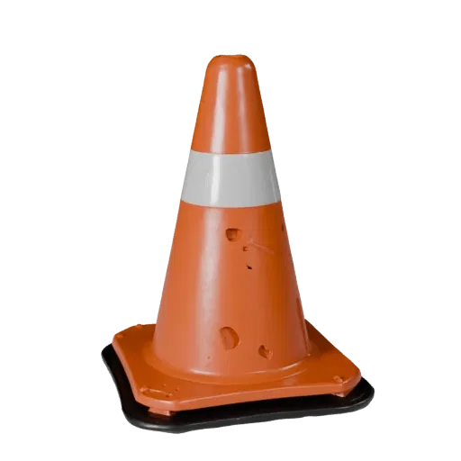 Modello 3D Viz Prodotto Cono di Sicurezza Utilità, rendering studio a tre quarti, che mostra gusci in plastica, dettagli dell