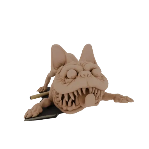 Rendering del modello 3D di una creatura gremlin grottesca con denti aguzzi, occhi sporgenti ed espressione minacciosa, su un