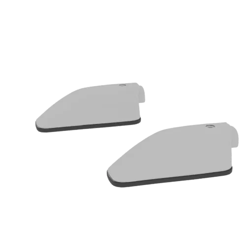 A pair of grey, curved aerodynamic fins with dark bases, presented on a white background.