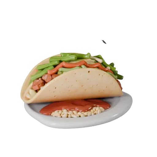 Gourmet Taco Platter 3D model, three-quarter front view, AR viewer studio render, showing sauces, plated composition.