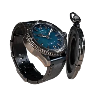 Diver Pocket Watch Stylized 3D model, stylized isometric render, showing metal cases, wrist scale.