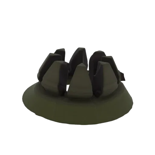 3D model of a geometric base with sharp, dark spikes radiating from a circular foundation, suitable for gaming and display.