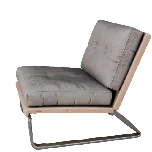 Industrial Lounge Chair 3D model, home interior, three-quarter front view, Unreal Engine viewport, wood detail.