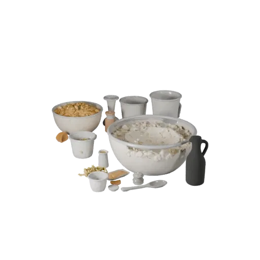 Baking Flour Bowl High Poly 3D model, close-up studio render, showing powders, small ingredient shapes.