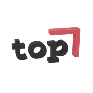 Rendu 3D du logo 'Top 1' avec des lettres noires audacieuses et une équerre en L rouge.