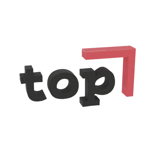 Render 3D del logo 'Top 1' con lettere nere audaci e una staffa a L rossa.