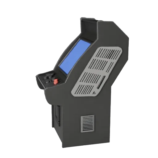 Mini Arcade Stick Low Poly 3D model, game viewport three-quarter view, showing matte plastic, console proportions.