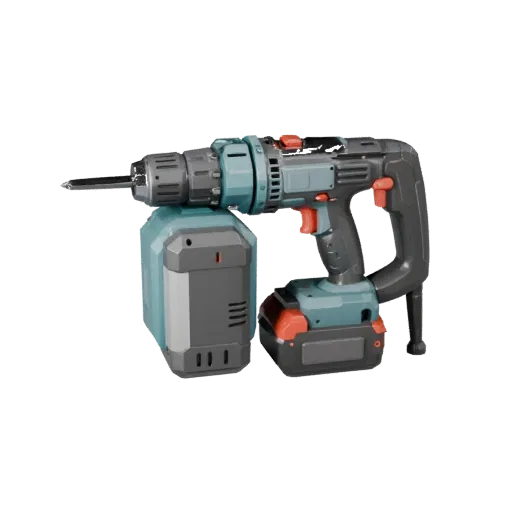 Compact Drill Stylized 3D model, stylized isometric render, showing molded plastic, ergonomic handles.