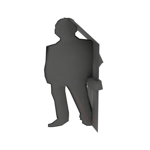 3D model of a dark gray silhouette of a man leaning against a light gray wall, with a subtle red line on his leg.
