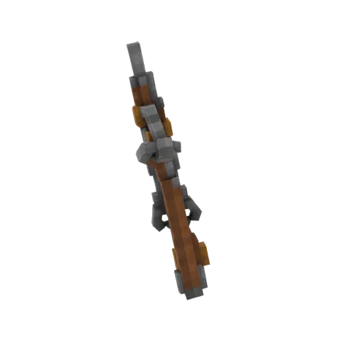 A 3D model of a vintage bolt-action rifle with a wooden stock and metallic parts, rendered in a voxel art style.