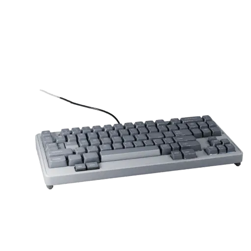 Mechanical Keyboard 3D model, three-quarter front view, AR viewer studio render, showing material detail and scale.