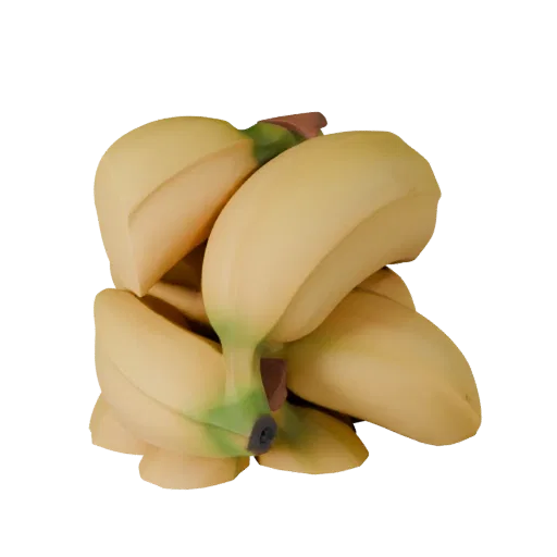 Market Banana Bunch High Poly 3D model, close-up studio render, showing skin pores, recognizable fruit forms.