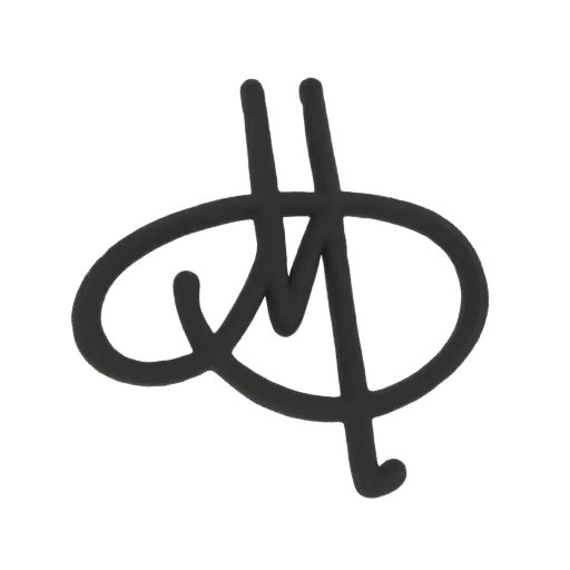 3D render of a black abstract swirl monogram with flowing lines and a modern artistic style.