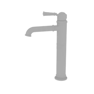 Un rendering 3D di un rubinetto lavabo alto in stile vintage con beccuccio curvo e maniglia a leva, presentato su sfondo bian