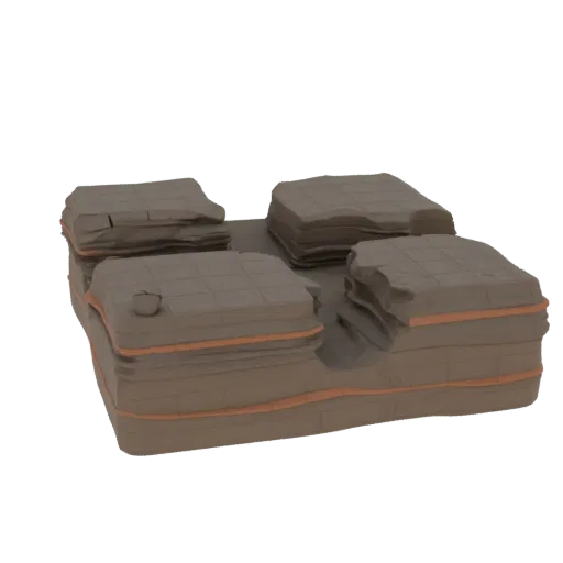 Wet Cave Floor Section Printable 3D model, isometric tabletop STL render, showing layered soil, built remnants.