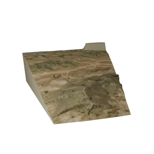 Dry Steppe Biome Stylized 3D model, stylized isometric environment render, showing terrain layers, dune ridges.