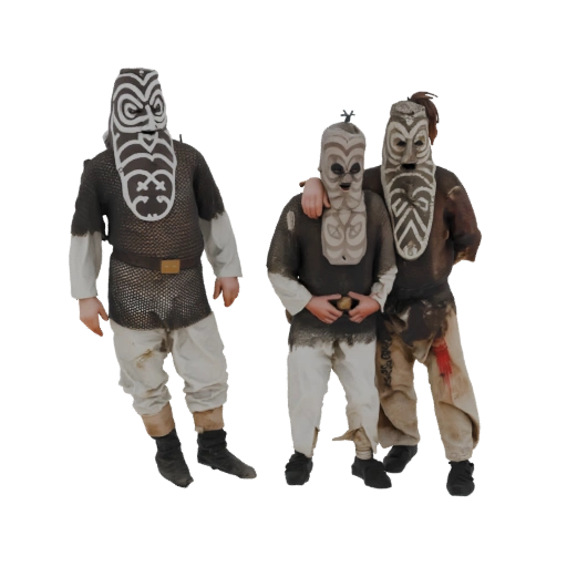 Three Masked Figures in Traditional Garb 3D Model