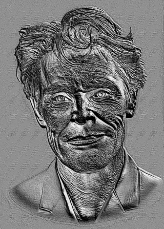 3D model of Willem Dafoe bas-relief in engraving style, with expressive features and texture