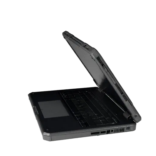 Rugged Convertible Notebook Modular 3D model, isometric modular kit view, showing brushed metal, open lid angle.