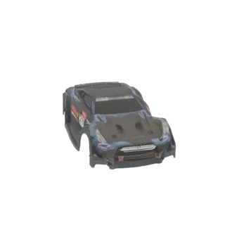 Modello 3D carrozzeria RC Nissan GT-R R35 Nismo nero e grigio, vista dal tre quarti anteriore.