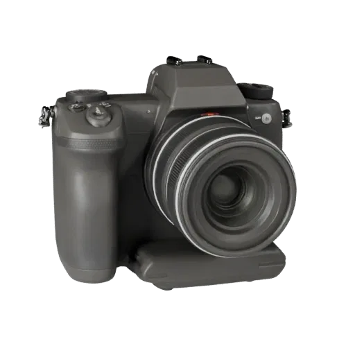 Action Video Camera Realistic 3D model, three-quarter studio render, showing textured grips, lens barrels.
