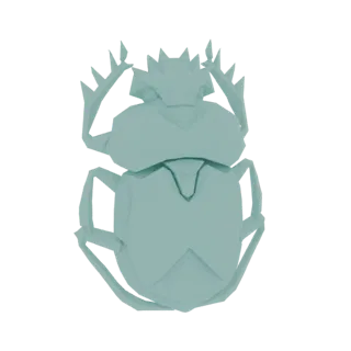A low-poly 3D model of an Egyptian scarab beetle, rendered in a matte teal color, against a white background.