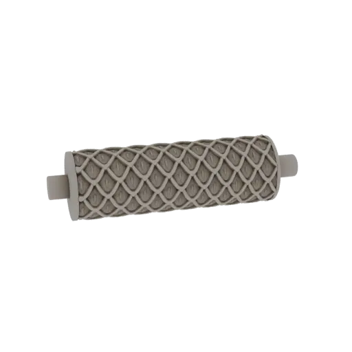 3D model of a textured rolling pin with a scale pattern, shown against a white background.