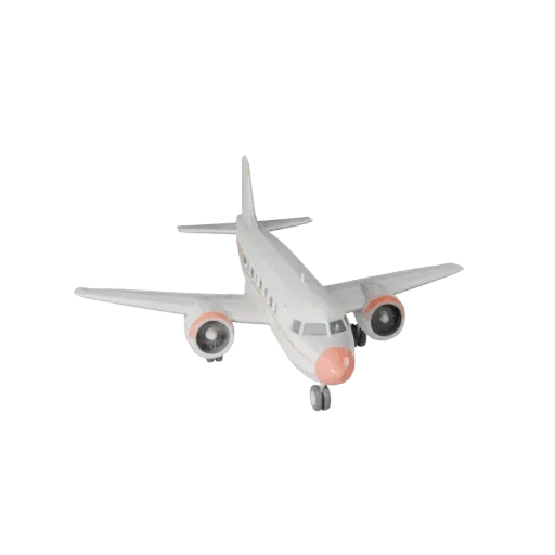 Low Poly Vintage Airliner 3D-Modell, Drei-Viertel-Spiel-Viewport, Low-Poly-Fahrzeug-Asset mit klassischer Rumpfform, Triebwer