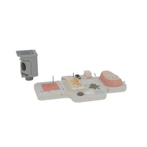 Modelo 3D de Treinador de Sutura para Enfermagem, renderização de treinamento em três quartos, mostrando plásticos neutros, d