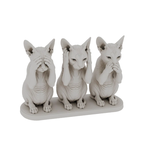 Three Wise Sphynx Cats Statue 3D Model
