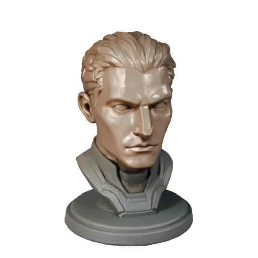 Sci-Fi Hero Bust STL printable 3D model preview showing facial planes, three-quarter display angle