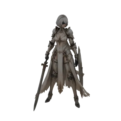 3D model of a White Knight Warrior in full armor, holding a sword and shield, against a transparent background.