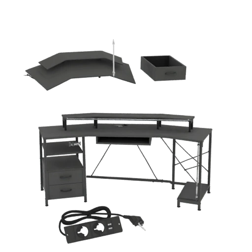 Modern Gaming Desk with Monitor Stand and Drawer