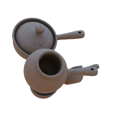 3D model clay pot set: pot with lid and jar, realistic clay texture