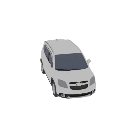 A 3D model of a white Chevrolet Orlando minivan, viewed from a three-quarter front angle against a white background.