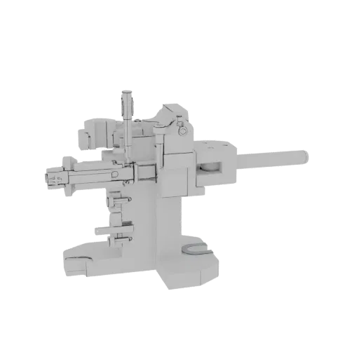 3D model of a complex industrial machine assembly with multiple interconnected parts and a monochromatic finish.