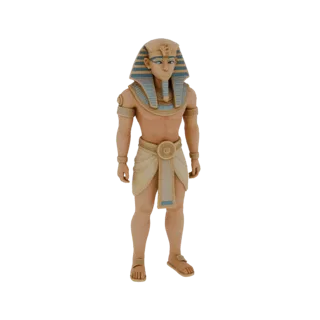 نموذج ثلاثي الأبعاد لفرعون مصري قديم بملابس وغطاء رأس فني، واقف بكامل طوله.