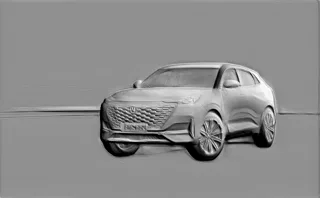 3D-Modell des Changan UNI-K Auto-Flachreliefs in Grau, Vorderansicht