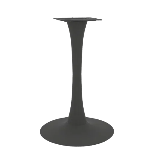 Ein 3D-Modell eines modernen Tulpen-Tischfußes mit ausgestelltem Sockel und runder Basis, in Mattgrau gerendert.