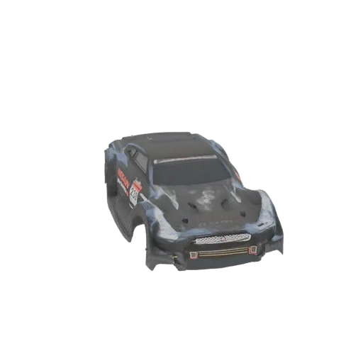 Modello 3D carrozzeria RC Nissan GT-R R35 nera con livrea racing e decalcomanie sponsor.