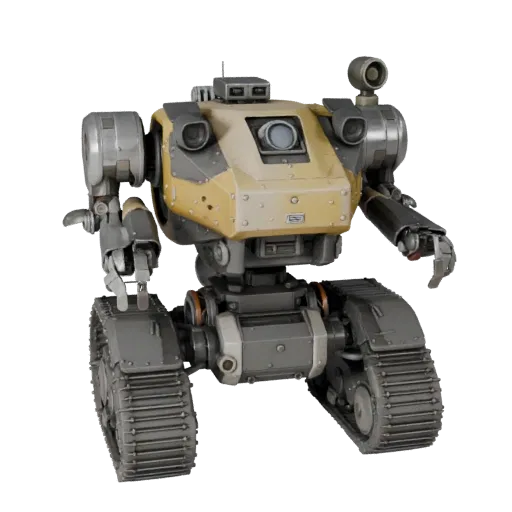 Humanoid Crawler Robot Realistic 3D model, three-quarter studio render, showing metal frames, robot form.