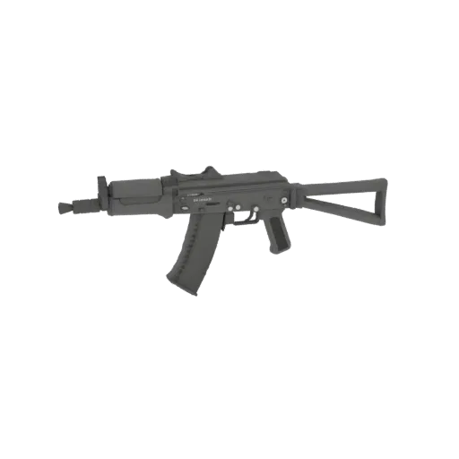 Modèle 3D de fusil d'assaut moderne finition noire avec crosse rétractable, vu de côté.
