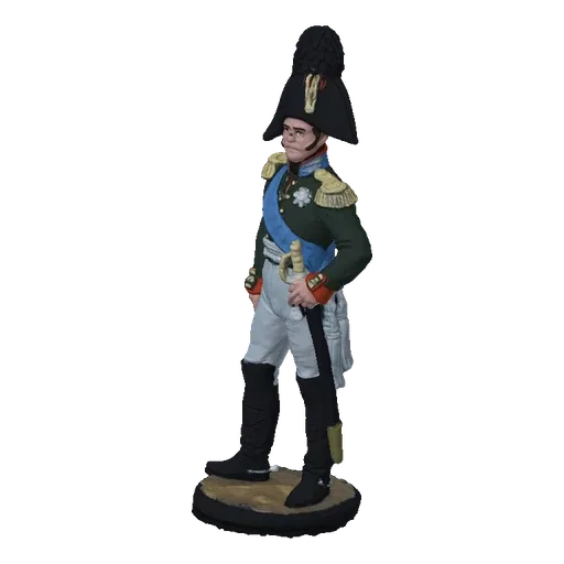 3D model of a Napoleonic era officer in uniform, holding a sword, standing on a base.