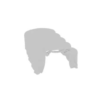 3D model of a light gray sun hat with a scalloped brim and fabric ties, presented on a white background.